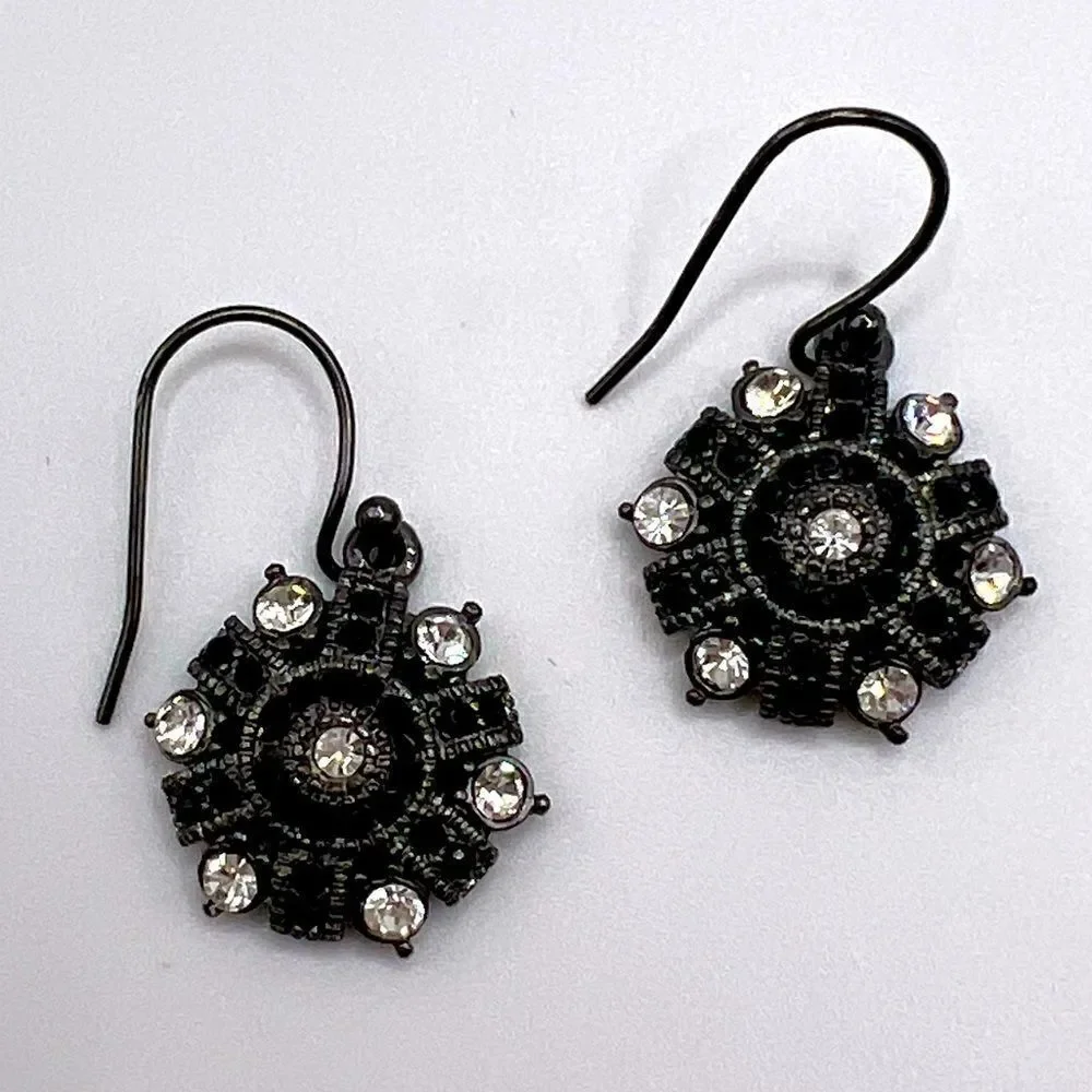 *3/$20* Gunmetal tone dangle earrings with black and clear rhinestones